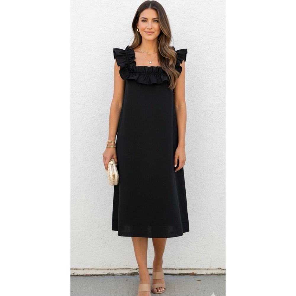 Tuckernuck Hyacinth House Maria Ruffle Midi Dress in Black XS - Picture 1 of 5
